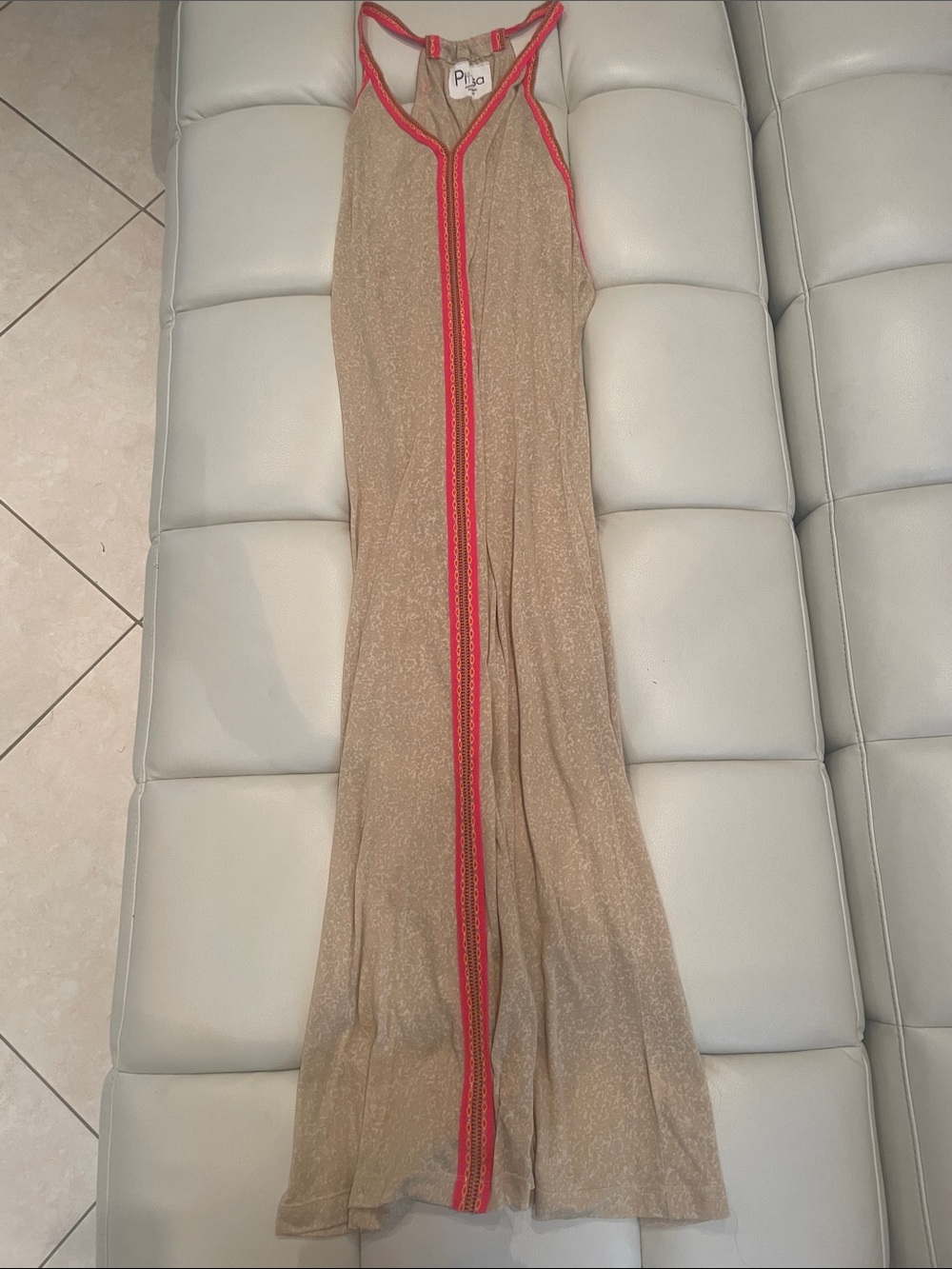 Pitusa Gold Maxi Dress with Pink Trim Size Standard